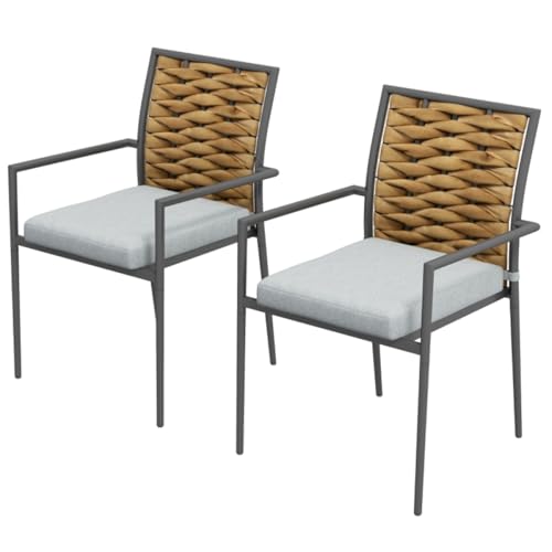 AONEGOLD 2er-Set Rattan Gartenstuhl Gartensessel Set mit Kissen, Stapelbarer Gartenstuhl, Balkonstuhl für Terrasse, Stahl, 57 x 58 x 87 cm, Grau AONEGOLD 2er-Set Rattan Gartenstuhl Gartensessel Set mit Kissen, Stapelbarer Gartenstuhl, Balkonstuhl für Terrasse, Stahl, 57 x 58 x 87 cm, Grau von AONEGOLD