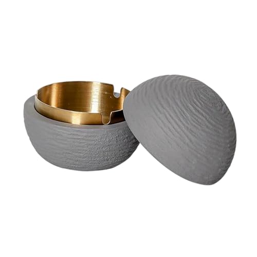 AONEGOLD Aschenbecher mit Deckel Outdoor Zementbeton Aschenbecher für Draussen Abnehmbar Innenzylinder Edelstahl Liner Mode Minimalismus Tischmülleimer für Draussen Innen (02Gold-Grau) von AONEGOLD