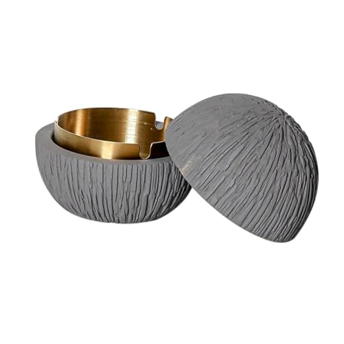 AONEGOLD Aschenbecher mit Deckel Outdoor Zementbeton Aschenbecher für Draussen Abnehmbar Innenzylinder Edelstahl Liner Mode Minimalismus Tischmülleimer für Draussen Innen (03Gold-Grau) von AONEGOLD