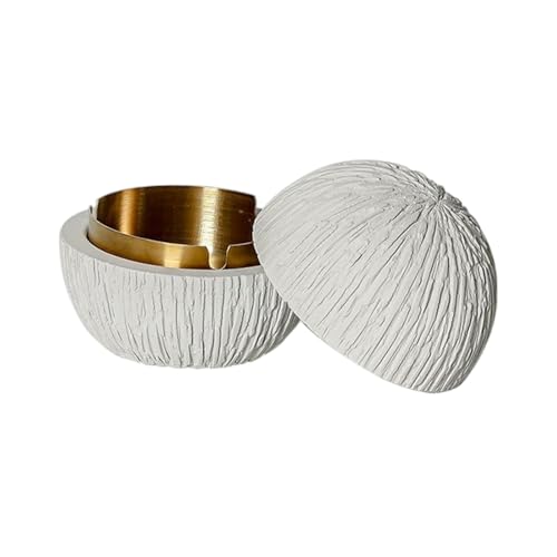 AONEGOLD Aschenbecher mit Deckel Outdoor Zementbeton Aschenbecher für Draussen Abnehmbar Innenzylinder Edelstahl Liner Mode Minimalismus Tischmülleimer für Draussen Innen (03Gold-Weiß) von AONEGOLD