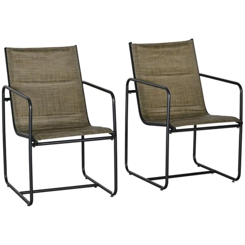 AONEGOLD Balkonstühle 2er-Set mit Armlehnen, atmungsaktiver Bezug, robuster Metallrahmen, rutschfeste Füße bis 130 kg, Braun 54x66,5x88 cm von AONEGOLD
