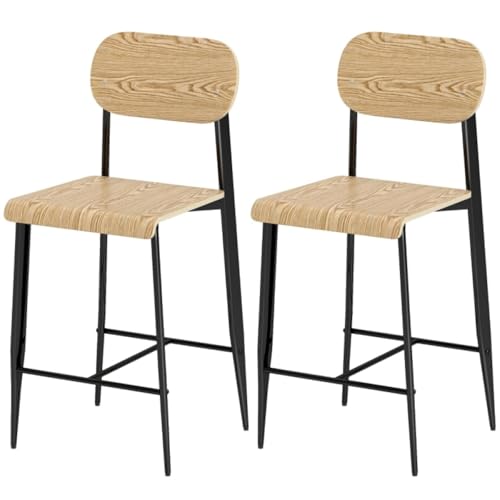 AONEGOLD Barhocker 2er Set, Barstuhl mit Fußstütze, Metallgestell, Küchenstuhl mit Sitzhöhe 66 cm, Tresenhocker einfache Montage, Industrie-Design Naturholz+Schwarz AONEGOLD Barhocker 2er Set, Barstuhl mit Fußstütze, Metallgestell, Küchenstuhl mit Sitzhöhe 66 cm, Tresenhocker einfache Montage, Industrie-Design Naturholz+Schwarz von AONEGOLD