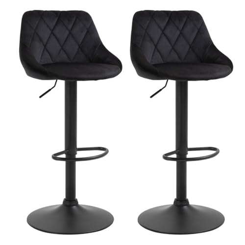 AONEGOLD Barhocker 2er-Set Höhenverstellbar Schwarz Bistrohocker mit Fußstütze & Rückenlehne aus Samt & Metall 46x48x83-104cm von AONEGOLD