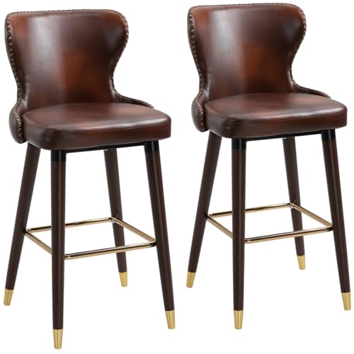 AONEGOLD Barhocker 2er-Set eleganter Bistrostuhl mit Fußstütze & Rückenlehne, Esszimmerstuhl PU Braun 52x53x101cm von AONEGOLD