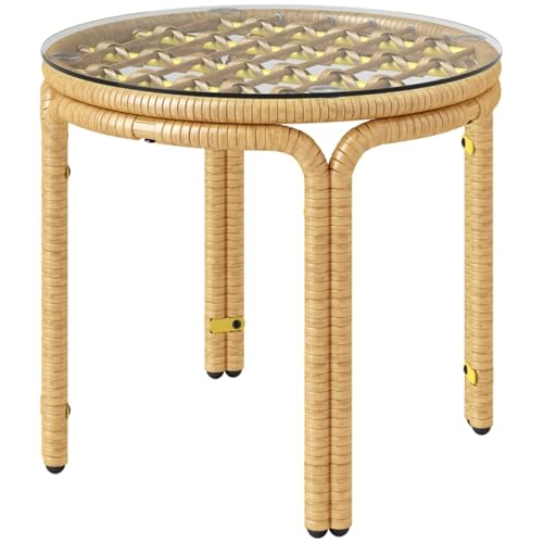 AONEGOLD Beistelltisch aus Polyrattan runder Couchtisch mit Glas Tischplatte Nachttisch Gartentisch Gartenmöbel Kaffeetisch Sofatisch für Wohnzimmer Garten Terrasse Balkon, Ø50 cm Gelb AONEGOLD Beistelltisch aus Polyrattan runder Couchtisch mit Glas Tischplatte Nachttisch Gartentisch Gartenmöbel Kaffeetisch Sofatisch für Wohnzimmer Garten Terrasse Balkon, Ø50 cm Gelb von AONEGOLD