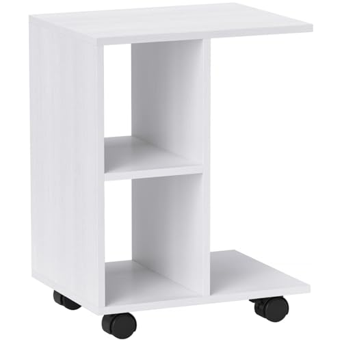 AONEGOLD Beistelltisch in C-Form, Couchtisch mit Rollen, Kaffeetisch, Tragbarer Sofatisch, für kleine Bereiche, 45 x 35 x 58 cm, Weiß von AONEGOLD