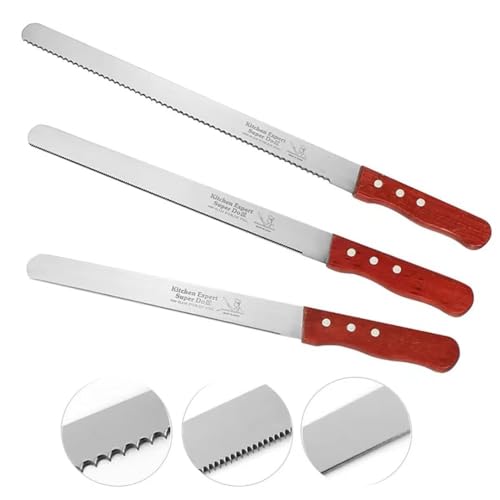 AONEGOLD Brotmesser 3er Set 30cm Bäckermesser Tortenmesser Edelstahlklinge Ergonomischer Aus Holz Griff Ideal zum Schneiden von Brot, Bagels, Kuchen von AONEGOLD