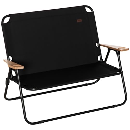 AONEGOLD Campingstuhl 2-Sitzer klappbar tragbar Gartenstuhl Regiestuhl Klappstuhl mit Getränkehalter für Outdoor Picknick Wandern max. Belastung 160 kg Schwarz 114 x 67 x 80 cm von AONEGOLD