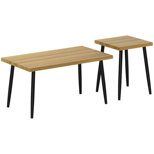 AONEGOLD Couchtisch 2er Set Beistelltisch mit Stahlrahmen, Wohnzimmertisch Kaffeetisch für Wohnzimmer Schlafzimmer Natur von AONEGOLD