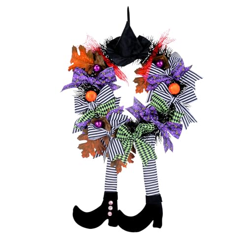 AONEGOLD Halloween Deko Türkranz Freche Hexen Hut Bein Kürbis Deko Türdeko Kranz Halloween Hexenkranz Hängende Dekoration für Haustür Fenster Veranda Wanddeko (2 Bein) von AONEGOLD