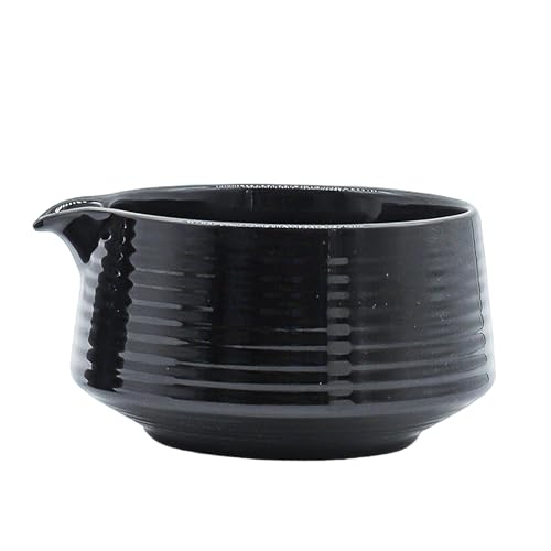 AONEGOLD Keramik Matcha Schale Handgefertigt Matcha-Schüssel Tasse mit Ausgießer Traditionelle Matcha-Mischschüssel Chawan-Teeschale aus Porzellan Schale Geschenk für Matcha Liebhaber,Hellschwarz von AONEGOLD