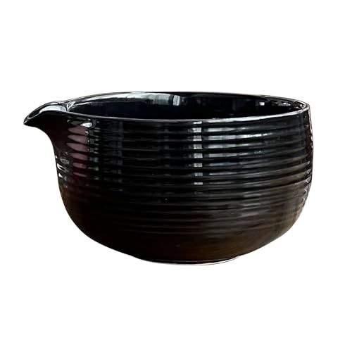AONEGOLD Keramik Matcha Schale Handgefertigt Matcha-Schüssel Tasse mit Ausgießer Traditionelle Matcha-Mischschüssel Chawan-Teeschale aus Porzellan Schale Geschenk für Matcha Liebhaber,Schwarz von AONEGOLD
