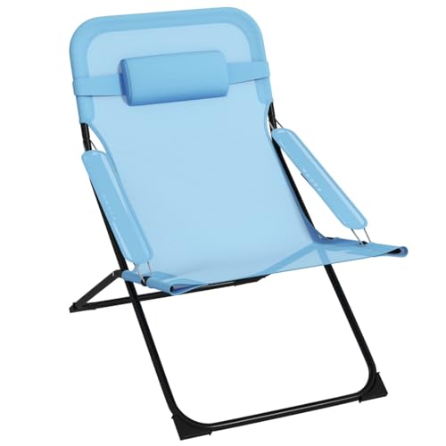 AONEGOLD Klappstuhl Gartenstuhl verstellbare Rückenlehne Campingstuhl Kopfkissen 120kg Mesh Blau von AONEGOLD