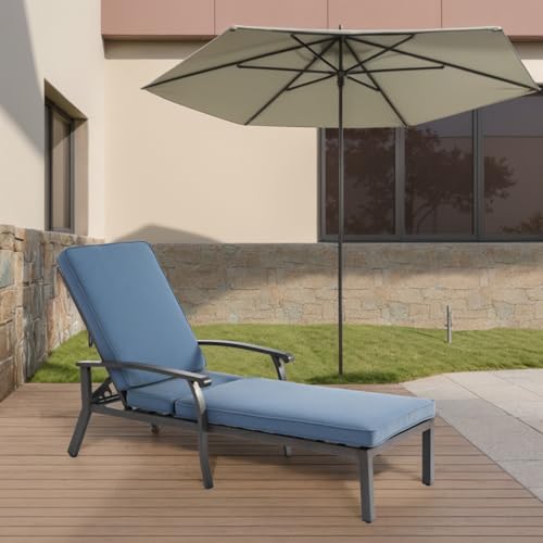 AONEGOLD Lounge Patio Chair with Cotton Cushion, Adjustable Reclining Rust-Resistant Aluminum Poolside Chaise Lounge Furniture, Waterproof Blue Cushion (1pc) von AONEGOLD