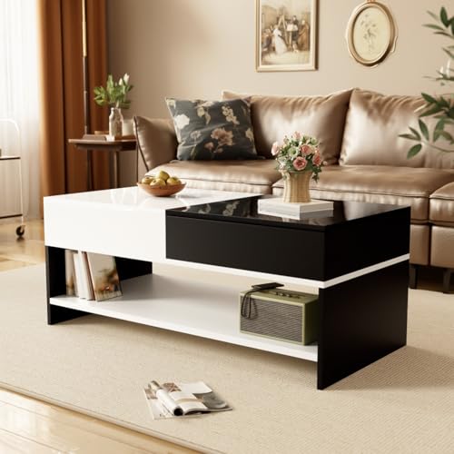 AONEGOLD Moderner TV-Ständer mit schwarzem und holzfarbenem Design – geräumiger Stauraum, robuste Konstruktion (Black + White + MDF + Particle Board) von AONEGOLD