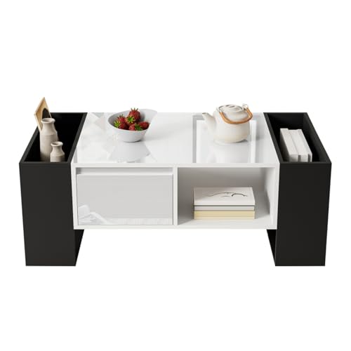 AONEGOLD Moderner TV-Ständer mit schwarzem und holzfarbenem Design – geräumiger Stauraum, robuste Konstruktion (Black White + MDF + Particle Board) von AONEGOLD