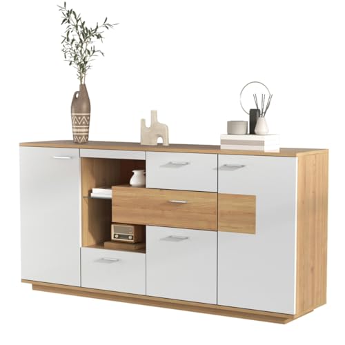 AONEGOLD Moderner TV-Ständer mit schwarzem und holzfarbenem Design – geräumiger Stauraum, robuste Konstruktion (Natural + MDF) von AONEGOLD