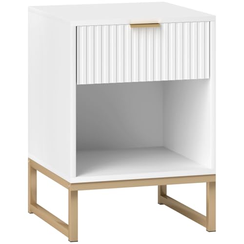 AONEGOLD Nachttisch mit Schubladen, Beistelltisch, Nachtschrank mit Stauraum, Nachtkommode für Schlafzimmer, Wohnzimmer, 40 x 40 x 57 cm, Weiß von AONEGOLD