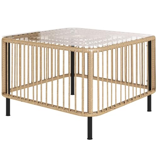 AONEGOLD Polyrattan Gartentisch, 65 x 65 x 43 cm, wetterfest Beistelltisch quadrarischer Terrassentisch mit Glasplatte Couchtisch Balkontisch Gartenmöbel für Garten, Terrasse, Balkon Naturholz AONEGOLD Polyrattan Gartentisch, 65 x 65 x 43 cm, wetterfest Beistelltisch quadrarischer Terrassentisch mit Glasplatte Couchtisch Balkontisch Gartenmöbel für Garten, Terrasse, Balkon Naturholz von AONEGOLD