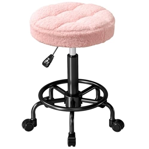 AONEGOLD Rollhocker höhenverstellbar Drehhocker 50-66 cm Arbeitshocker 360° drehbar Bürohocker Hocker für Büro Salon Massage Spa Rosa von AONEGOLD
