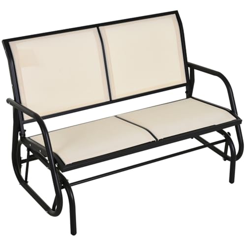 AONEGOLD Schaukelstuhl 2-Sitzer Gartenbank Gartenschaukel Sitzbank Parkbank Metall Gartenmöbel Schwarz+Beige 120 x 70 x 85 cm von AONEGOLD