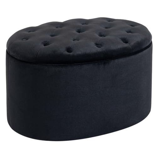 AONEGOLD Sitzbank in Schwarz Moderne Polsterbank mit Stauraum, Samtartiges Polyester, Gummiholz, Ovale Form, 71x52x42cm von AONEGOLD