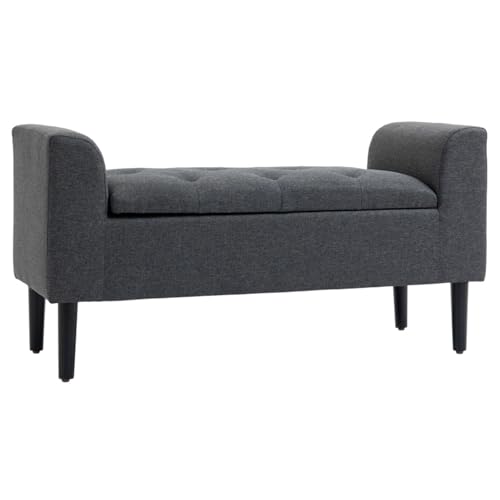 AONEGOLD Sitzbank mit Stauraum Polsterbank Sitzhocker Sitztruhe bis 130 kg belastbar, Leinen-Touch Dunkelgrau, 116 x 44 x 58 cm für Flur & Wohnzimmer von AONEGOLD