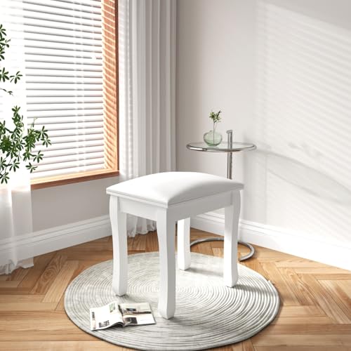 AONEGOLD Square Vanity Stool Chair, High Elastic Cotton Makeup Bench, Modern Padded Piano Stool Seat for Makeup Room, Bathroom, Living Room, Ottoman, White Curved Leg von AONEGOLD
