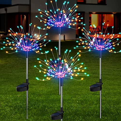 Gartendeko Solarlicht Aussen, 4 Stück 480 Leds Wasserdicht Solar Feuerwerk Lichter, Solarleuchte Feuerwerk für Garten, Terrasse, Hof, Bäume, Party, Festival, Hochzeit Deko（Farbe） von AONESY