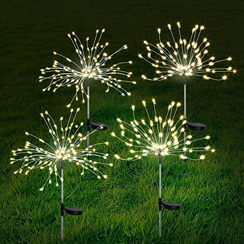 Gartendeko Solarlicht Aussen, 4 Stück 800 Leds Wasserdicht Solar Feuerwerk Lichter, Solarleuchte Feuerwerk für Garten, Terrasse, Hof, Bäume, Party, Festival, Hochzeit Deko（Warmweiß） von AONESY