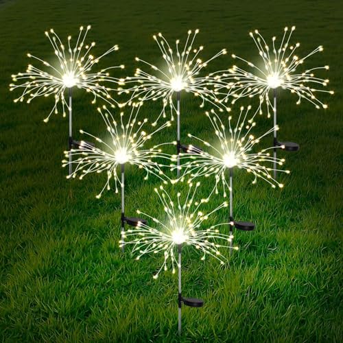 AONESY Solarlampen für Außen Garten, 6 Stück 1200 Leds Wasserdicht Feuerwerk Solar Leuchte, Solarleuchten Pusteblume Deko für Garten, Terrasse, Hof, Bäume, Party, Festival, Hochzeit（Warmweiß） von AONESY