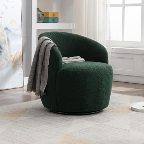 AONETIGER 008S Drehbarer Akzentsessel aus weichem Teddy-Stoff mit Fassstuhl und schwarzem Pulverbeschichtungs-Metallring, Weiß (Green + Teddy + Foam) von AONETIGER
