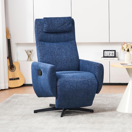 AONETIGER 022 Bequemer Relaxsessel mit Liegefunktion – Chenille Fernsehsessel mit Fußstütze, drehbarer Stillsessel und Loungesessel für Wohnzimme (Blue + Chenille + Foam,Grey + Chenille + Foam) von AONETIGER