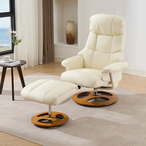 AONETIGER 025 Komfortabler Relaxsessel mit Massage und Wärmefunktion, Liegefunktion & Hocker, 360° drehbar, Chenille-Stoff Grau (White PU + PU + Foam) von AONETIGER