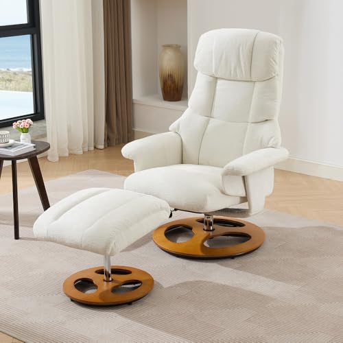 AONETIGER 025 Komfortabler Relaxsessel mit Massage und Wärmefunktion, Liegefunktion & Hocker, 360° drehbar, Chenille-Stoff Weiß (White + Chenille + Foam,White + Chenille + Foam) von AONETIGER