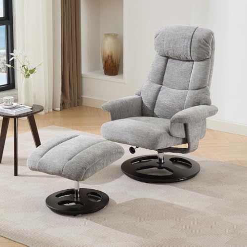 AONETIGER 025 Komfortabler Relaxsessel mit Massage und Wärmefunktion, Liegefunktion & Hocker (Grey + Chenille + Foam) von AONETIGER