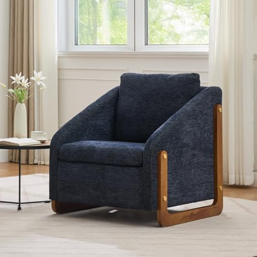 AONETIGER 057 Sessel, Akzentstuhl für Wohnzimmer, Loungesessel, moderner Stuhl mit Armlehne aus Holz, mit Rückenkissen, Blauer Chenillestoff,73,5 * 73,5 * 73,5 cm, Set of 1 (Blue + Chenille + Foam) von AONETIGER