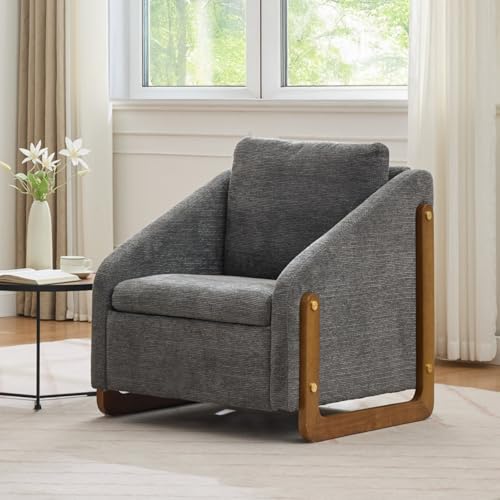 AONETIGER 057 Sessel, Akzentstuhl für Wohnzimmer, Loungesessel, moderner Stuhl mit Armlehne aus Holz, mit Rückenkissen, Blauer Chenillestoff,73,5 * 73,5 * 73,5 cm, Set of 1 (Gray + Chenille + Foam) von AONETIGER