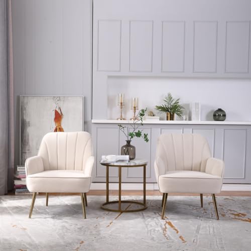 AONETIGER Bürostuhl Höhenverstellbar Drehstuhl Samt Bürosessel Schminkstuhl mit Rädern,Sessel Samtstuhl Für Schlafzimmer/Arbeitszimmer (Foam + Beige + Wood-1) von AONETIGER