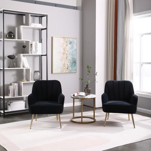 AONETIGER Bürostuhl Höhenverstellbar Drehstuhl Samt Bürosessel Schminkstuhl mit Rädern,Sessel Samtstuhl Für Schlafzimmer/Arbeitszimmer (Foam + Black + Wood-1) von AONETIGER