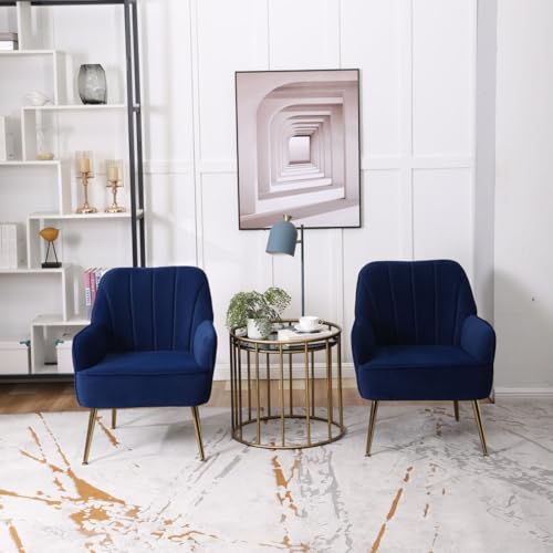 AONETIGER Bürostuhl Höhenverstellbar Drehstuhl Samt Bürosessel Schminkstuhl mit Rädern,Sessel Samtstuhl Für Schlafzimmer/Arbeitszimmer (Foam + Dark Blue + Wood-1) von AONETIGER