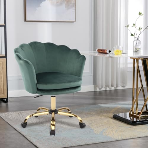 AONETIGER Bürostuhl Höhenverstellbar Drehstuhl Samt Bürosessel Schminkstuhl mit Rädern,Sessel Samtstuhl Für Schlafzimmer/Arbeitszimmer (Green + Cotton + Velvet) von AONETIGER