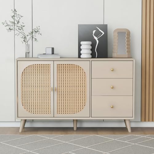 AONETIGER Esszimmer Wohnzimmer Sideboard Kommode Stehschrank Aufbewahrung Sideboard TV-Tisch mit Türen und Schubladen Sideboard mit großem Stauraum Offwhite Creme Breite 120 cm von AONETIGER