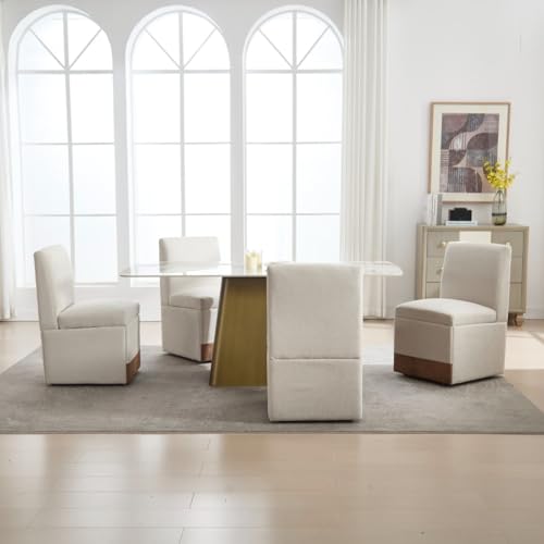 AONETIGER Gepolsterte Esszimmerstühle 2er Set Drehbare Esszimmerstühle Küchenstühle Moderner Rollsessel Weiß für Wohnzimmer Armloser Stuhl aus Stoff (Beige Leinen) (Beige + Linen) von AONETIGER