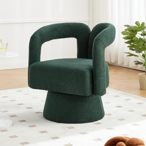 AONETIGER Grad drehbare Kuschelfass-Akzentstühle, runde Sessel mit breiter Polsterung, Flauschiger Stoffsessel für Wohnzimmer, Schlafzimmer, Büro, Warteräume (Emerald + Boucle + Foam) von AONETIGER