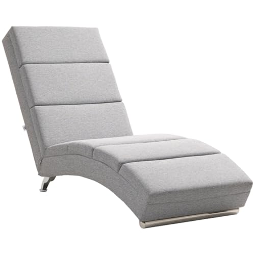 AONETIGER HOMCOM Relaxliege Liegesessel Loungesessel Gepolstert Polstersessel Chaiselongue mit Leinenoptik, Stahlbeine Relaxsessel für Wohnzimmer Hellgrau von AONETIGER