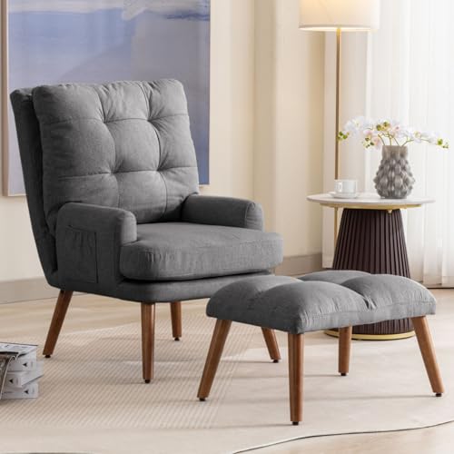 AONETIGER Loungesessel mit Fußstütze, Rückenlehne 5-stufig verstellbar, neigbar, Stuhl mit seitlicher Ablage (Grey + Foam) von AONETIGER