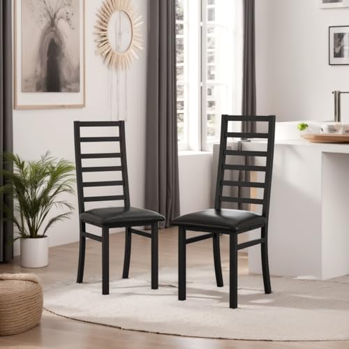 AONETIGER Metal Dining Chairs Set of 2, Steel Legs and PU Leather Seats, High Back Armless Dining Chairs, for Kitchen, Living Room, Black (Black + 2Seat) von AONETIGER