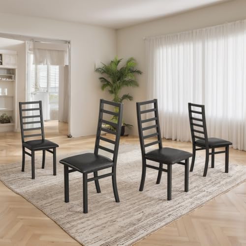 AONETIGER Metal Dining Chairs Set of 2, Steel Legs and PU Leather Seats, High Back Armless Dining Chairs, for Kitchen, Living Room, Black (Black + 4Seat) von AONETIGER