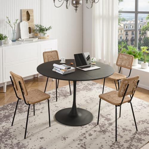 AONETIGER Metal Dining Chairs Set of 2, Steel Legs and PU Leather Seats, High Back Armless Dining Chairs, for Kitchen, Living Room, Black (Black Table) von AONETIGER